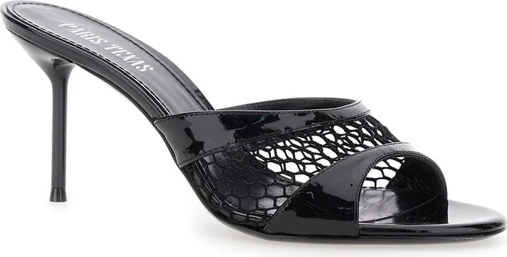 Black Mule With Mesh Design And Stiletto Heel In Leather Woman - Image 2
