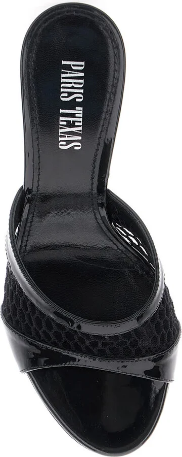 Black Mule With Mesh Design And Stiletto Heel In Leather Woman - Image 4