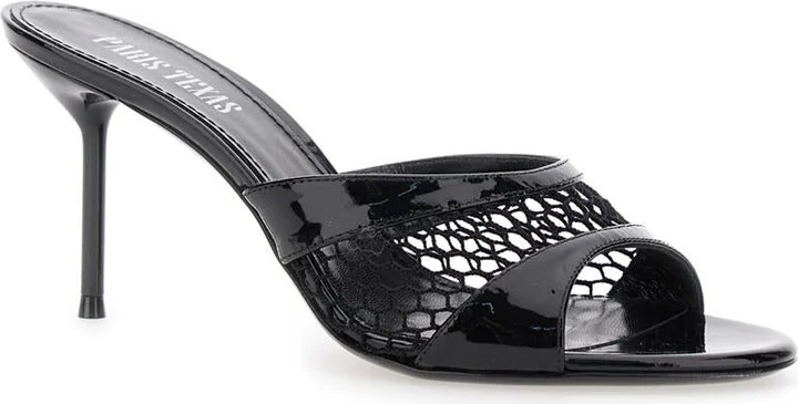 Black Mule With Mesh Design And Stiletto Heel In Leather Woman - Image 2