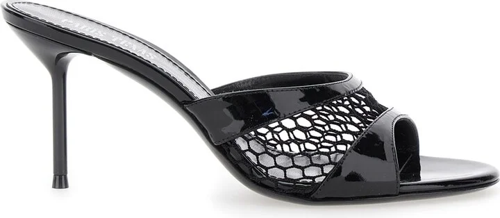 Black Mule With Mesh Design And Stiletto Heel In Leather Woman