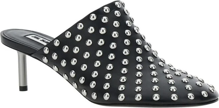 Black Mules With Low Heel And All-Over Stud Embellishments In Leather Woman - Image 2