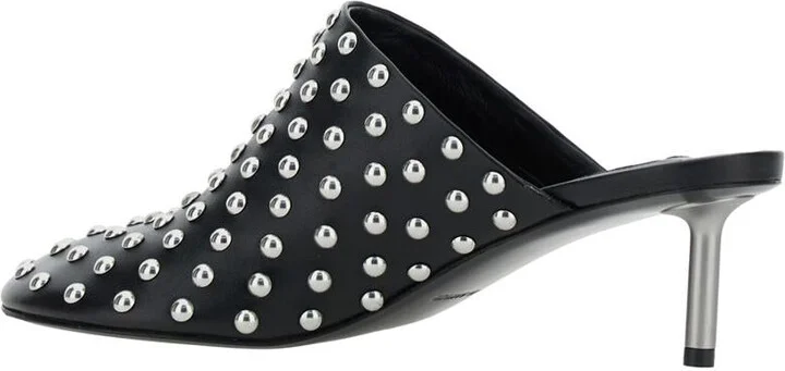 Black Mules With Low Heel And All-Over Stud Embellishments In Leather Woman - Image 3
