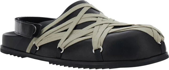 Black Mules With Oversize Decorative Laces And Buckle Closure In Leather Man - Image 2