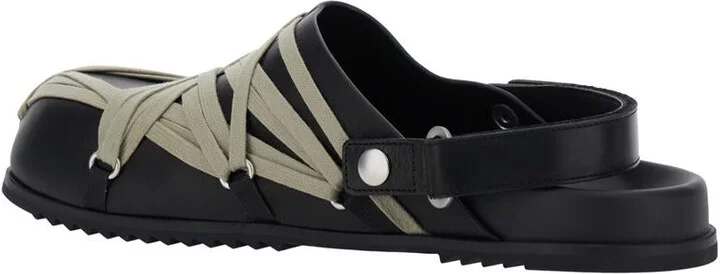 Black Mules With Oversize Decorative Laces And Buckle Closure In Leather Man - Image 3