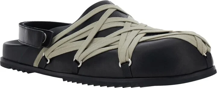 Black Mules With Oversize Decorative Laces And Buckle Closure In Leather Man - Image 2