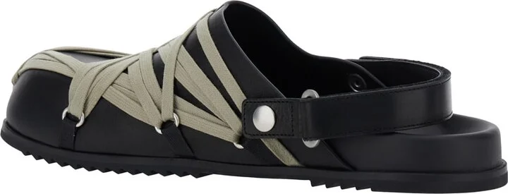 Black Mules With Oversize Decorative Laces And Buckle Closure In Leather Man - Image 3
