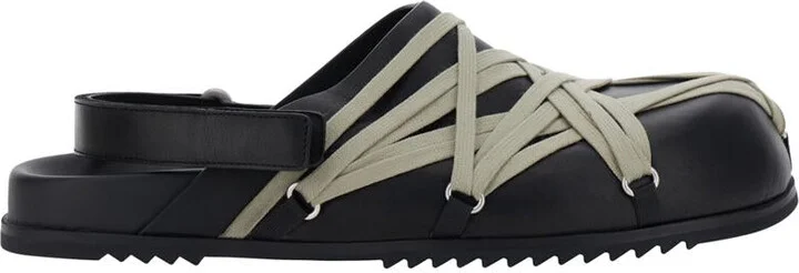 Black Mules With Oversize Decorative Laces And Buckle Closure In Leather Man