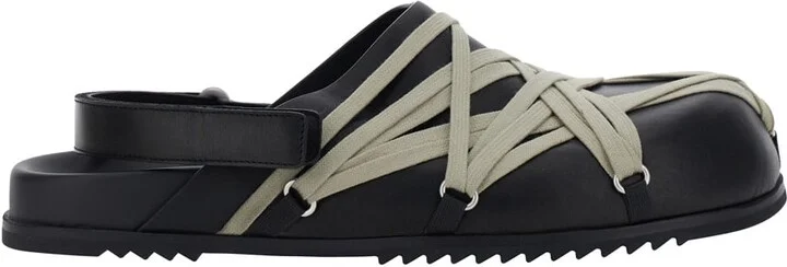 Black Mules With Oversize Decorative Laces And Buckle Closure In Leather Man