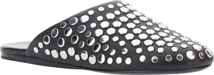 Black Mules With Round Toe And Stud Embellishments In Leather Woman - Image 2