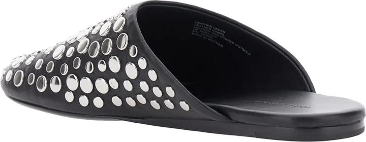 Black Mules With Round Toe And Stud Embellishments In Leather Woman - Image 3