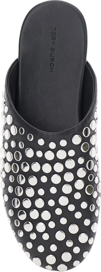 Black Mules With Round Toe And Stud Embellishments In Leather Woman - Image 4