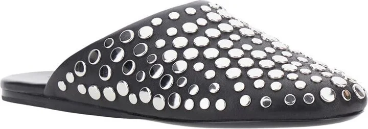 Black Mules With Round Toe And Stud Embellishments In Leather Woman - Image 2