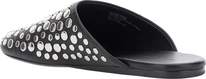 Black Mules With Round Toe And Stud Embellishments In Leather Woman - Image 3