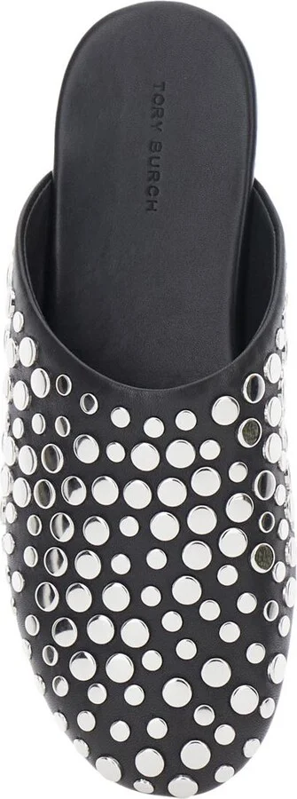 Black Mules With Round Toe And Stud Embellishments In Leather Woman - Image 4