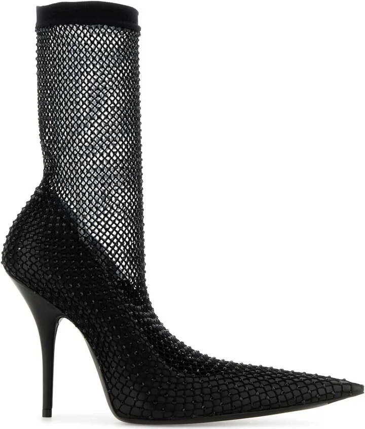 Black Nappa Leather And Mesh Avenue Ankle Boots