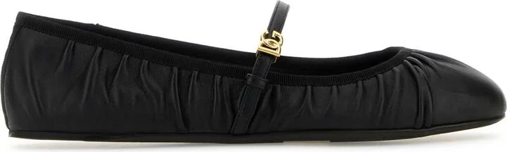 Black Nappa Leather Ballerinas