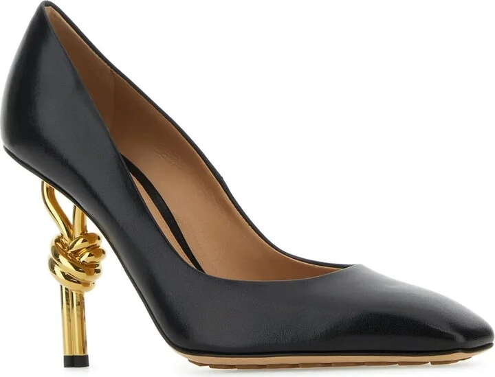 Black Nappa Leather Knot Pumps - Image 2