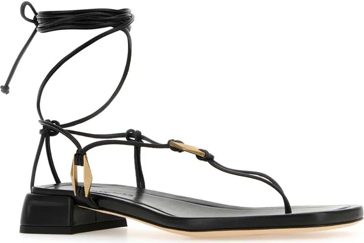 Black Nappa Leather Onyxia Thong Sandals - Image 2