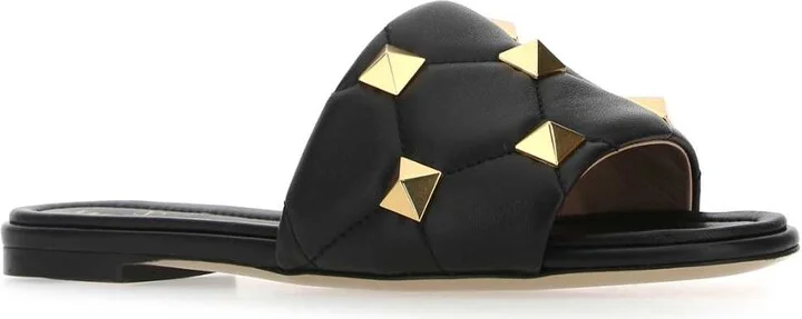 Black Nappa Leather Roman Stud Slippers - Image 2