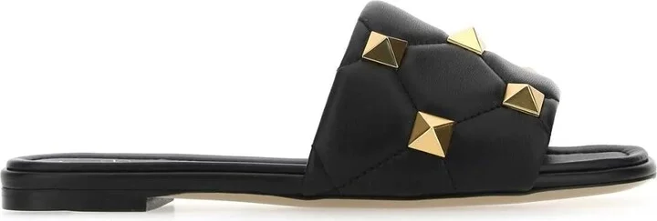 Black nappa leather Roman Stud slippers