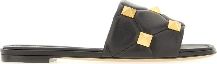 Black Nappa Leather Slippers