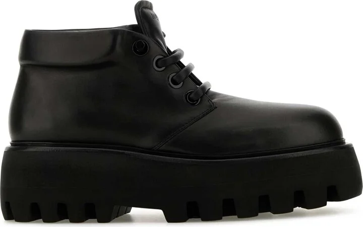 Black Nappa Leather Sofa Lace-up Shoes