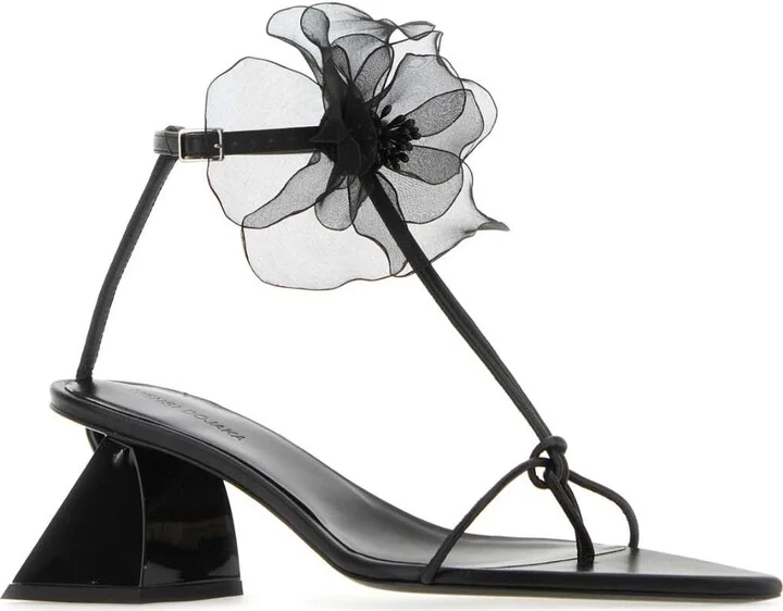 Black Nappa Leather Thong Sandals - Image 2