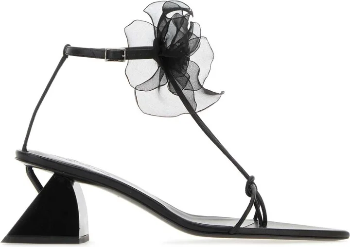 Black Nappa Leather Thong Sandals