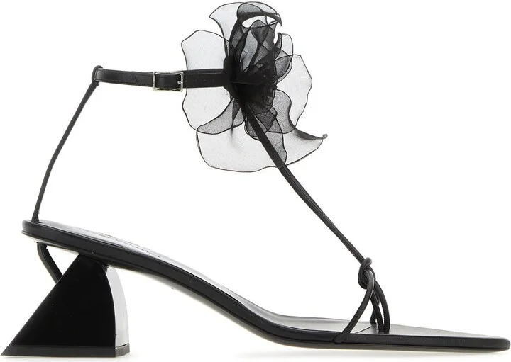 Black nappa leather thong sandals
