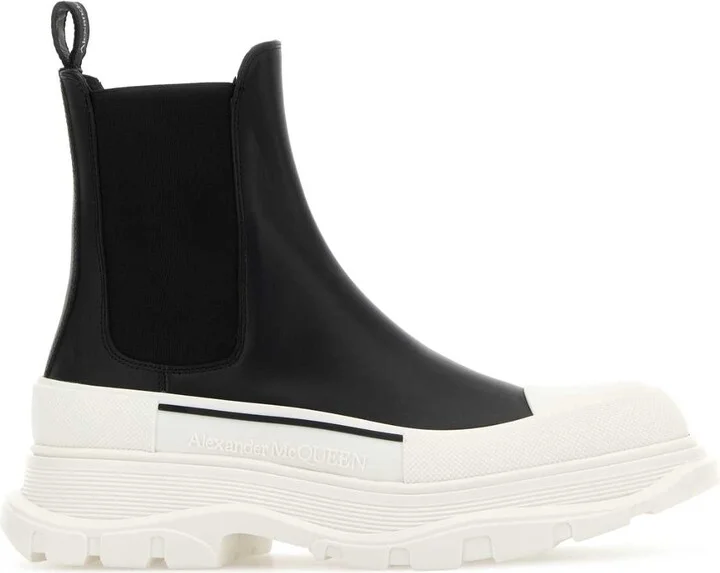 Black Nappa Leather Tread Slick Ankle Boots