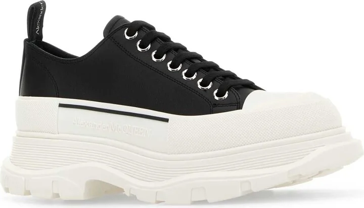 Black Nappa Leather Tread Slick Sneakers - Image 2