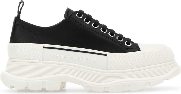 Black Nappa Leather Tread Slick Sneakers