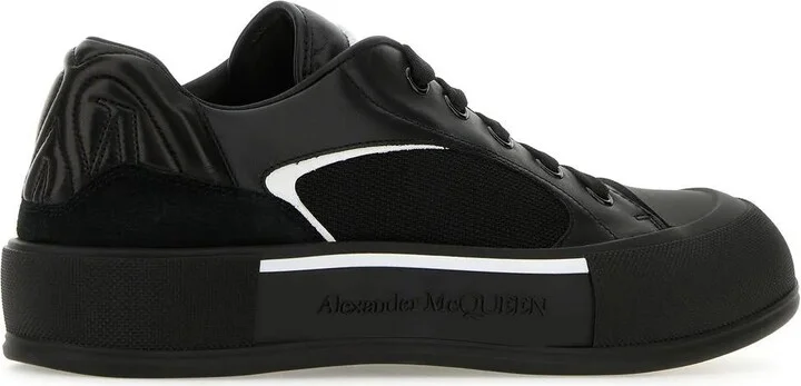 Black Nylon And Leather Plimsoll Sneakers - Image 3