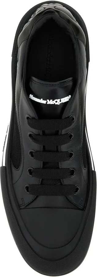 Black Nylon And Leather Plimsoll Sneakers - Image 4