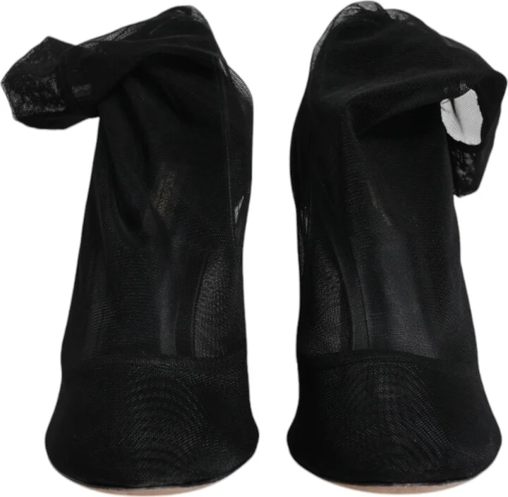Black Nylon Mesh Sock Style Boots Women's Shoes (Pre-Owned) - Image 2