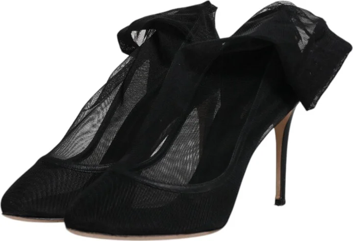 Black Nylon Mesh Sock Style Boots Women's Shoes (Pre-Owned) - Image 4