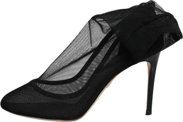 Black Nylon Mesh Sock Style Boots Women's Shoes (Pre-Owned) - Image 6