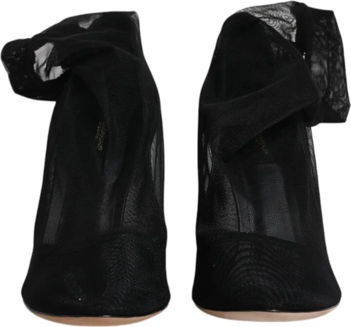 Black Nylon Mesh Sock Style Boots Women's Shoes (Pre-Owned) - Image 2