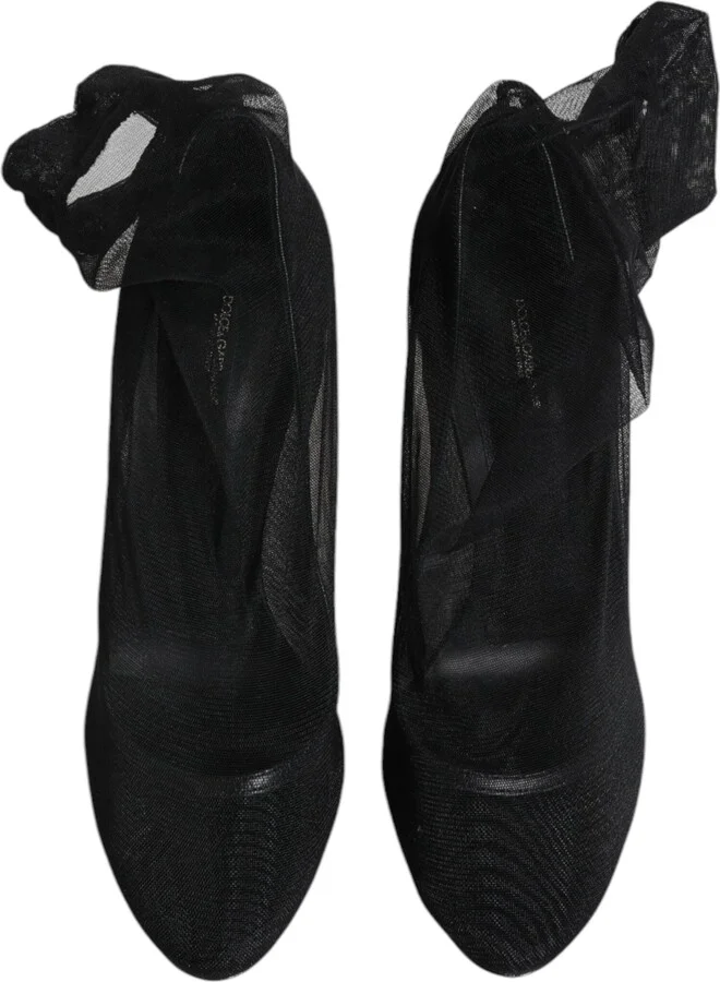 Black Nylon Mesh Sock Style Boots Women's Shoes (Pre-Owned) - Image 3