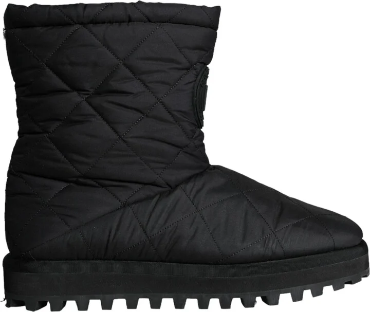 Black Nylon Padded Mid Calf Men Boots Men's Shoes