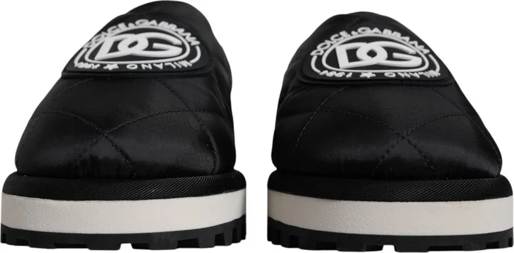 Black Nylon Quilted Logo Patch Sandals Slides Men's Shoes - Image 2