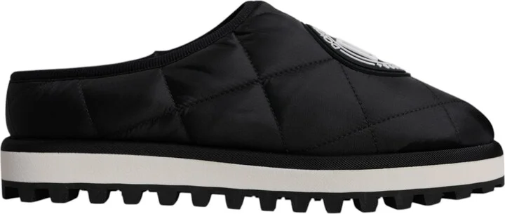 Black Nylon Quilted Logo Patch Sandals Slides Men's Shoes - Image 5