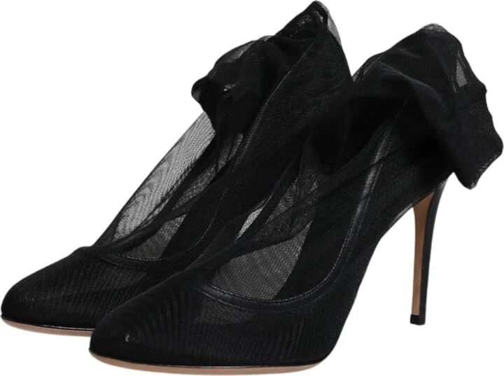 Black Nylon Stretch Mesh Sock Boots Women's Shoes - Image 4