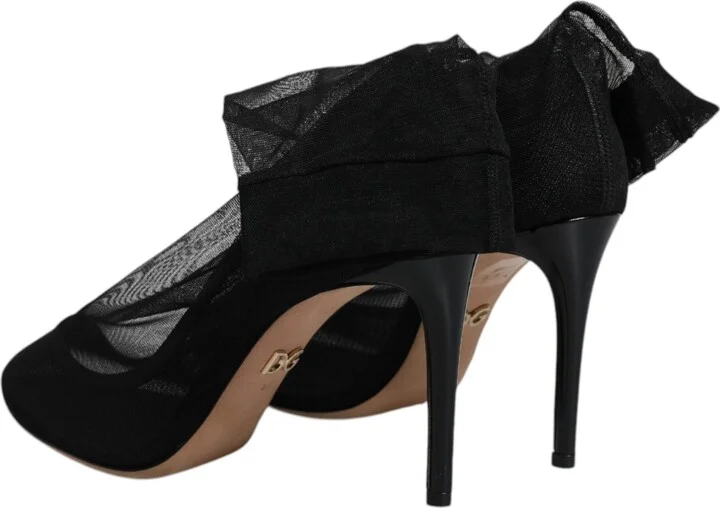 Black Nylon Stretch Mesh Sock Boots Women's Shoes - Image 5
