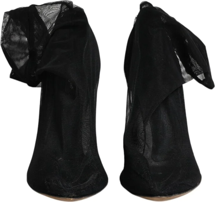 Black Nylon Stretch Mesh Sock Boots Women's Shoes (Pre-Owned) - Image 2