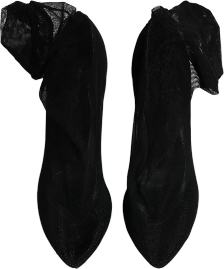 Black Nylon Stretch Mesh Sock Boots Women's Shoes (Pre-Owned) - Image 3