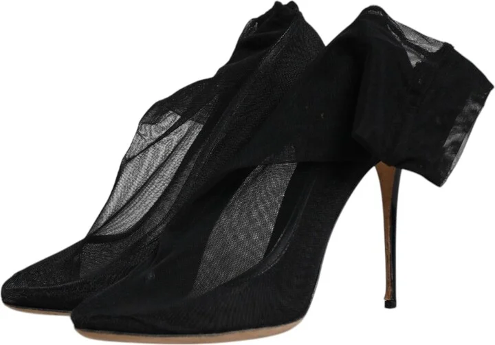 Black Nylon Stretch Mesh Sock Boots Women's Shoes (Pre-Owned) - Image 4