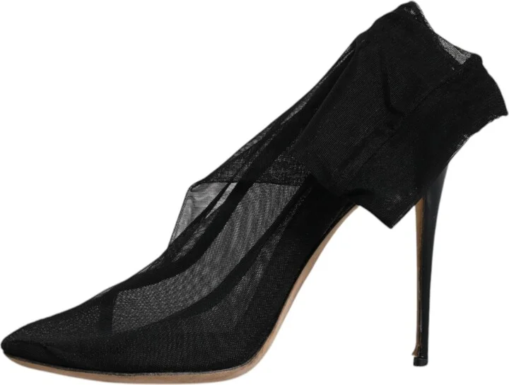 Black Nylon Stretch Mesh Sock Boots Women's Shoes (Pre-Owned) - Image 6