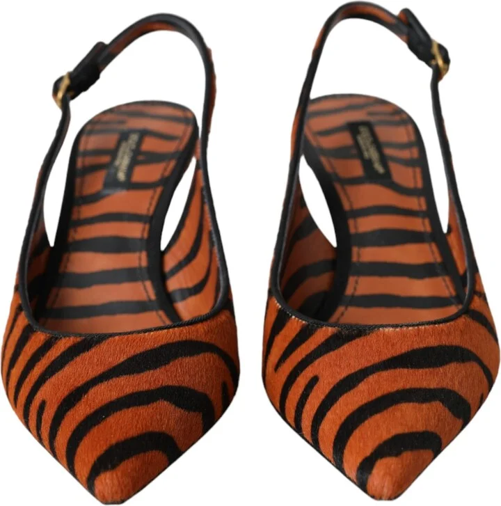 Black Orange Zebra Leather Slingbacks Women's Shoes - Image 2
