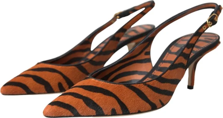 Black Orange Zebra Leather Slingbacks Women's Shoes - Image 3